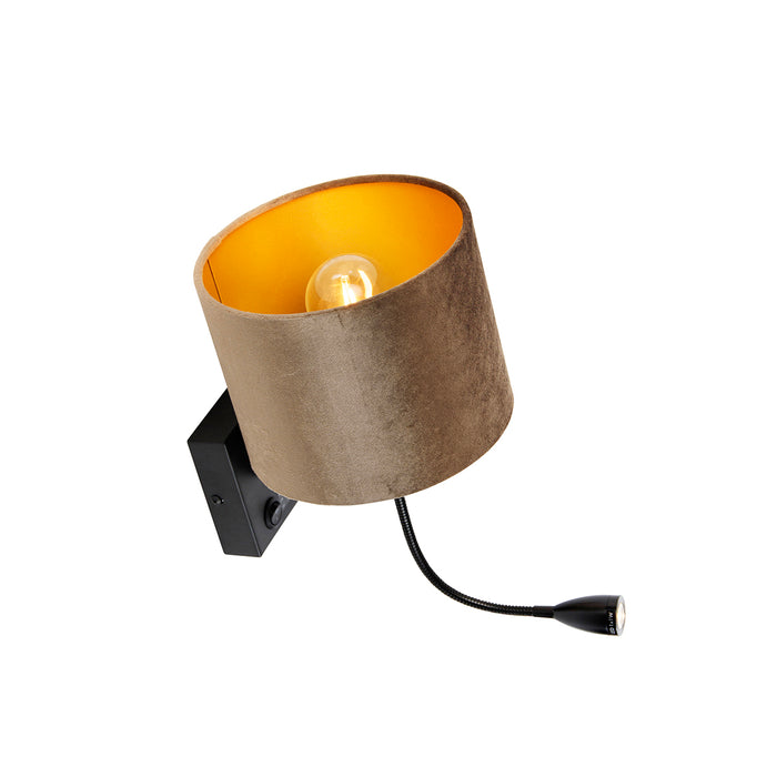 QAZQA Wandlamp zwart met velours kap bruin 18cm - Brescia