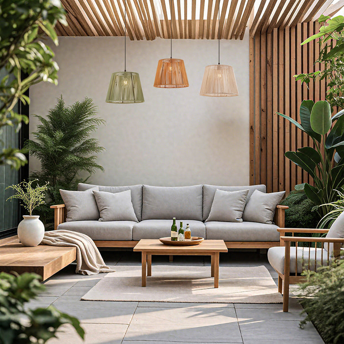 QAZQA Buiten hanglamp zwart met multicolor kappen van touw 3-lichts