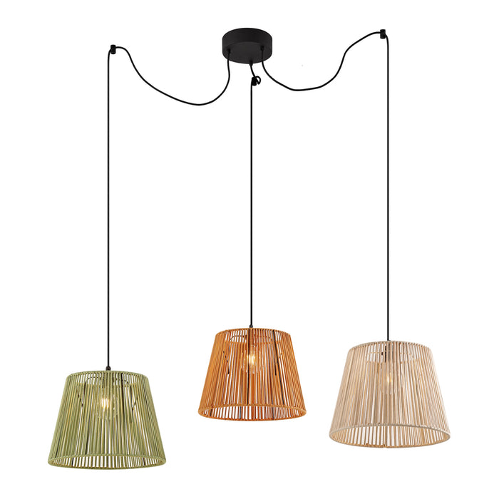QAZQA Buiten hanglamp zwart met multicolor kappen van touw 3-lichts