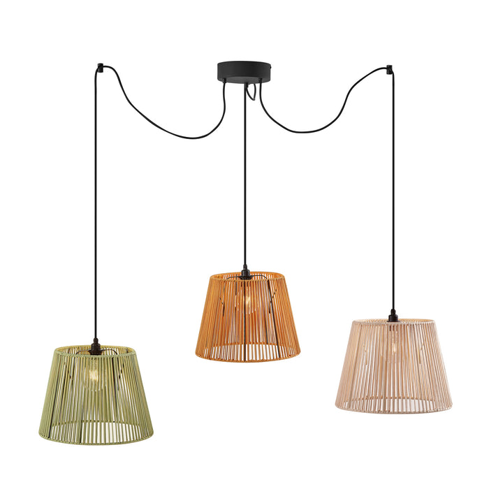 QAZQA Buiten hanglamp zwart met multicolor kappen van touw 3-lichts
