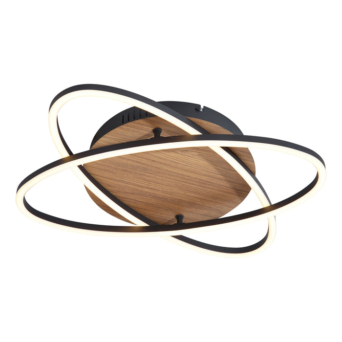 QAZQA Plafondlamp zwart met walnoot hout incl. LED 3-staps dimbaar