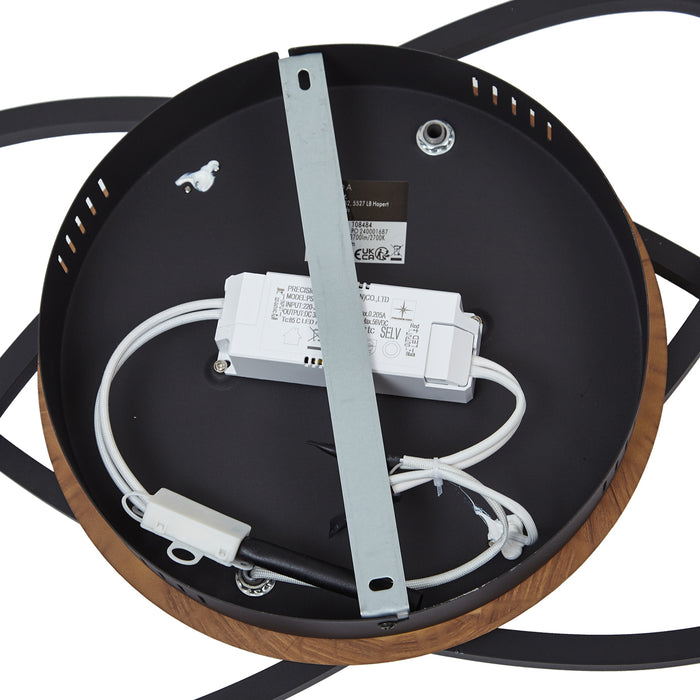 QAZQA Plafondlamp zwart met walnoot hout incl. LED 3-staps dimbaar