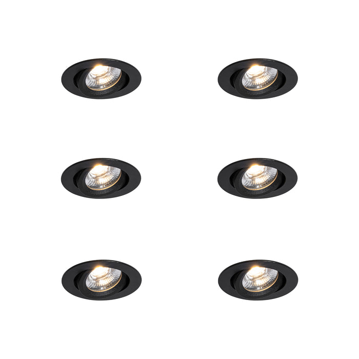 QAZQA Set van 6 inbouwspots zwart kantelbaar 8,2cm incl. LED dim to