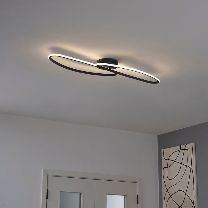 QAZQA Design plafondlamp mat zwart 65 cm 3-staps dimbaar 2-lichts -