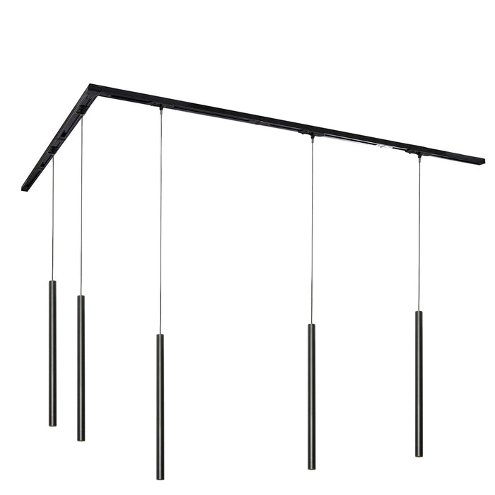 QAZQA Modern railsysteem met 5 hanglampen zwart 1-fase - Iconic Frini