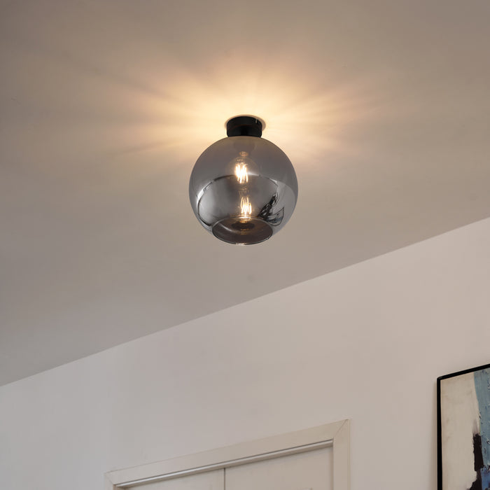 QAZQA Art Deco plafondlamp zwart met smoke glas - Sandra