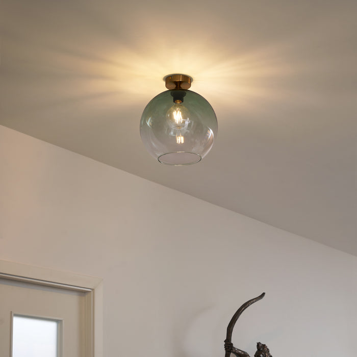 QAZQA Art Deco plafondlamp messing met groen glas - Sandra
