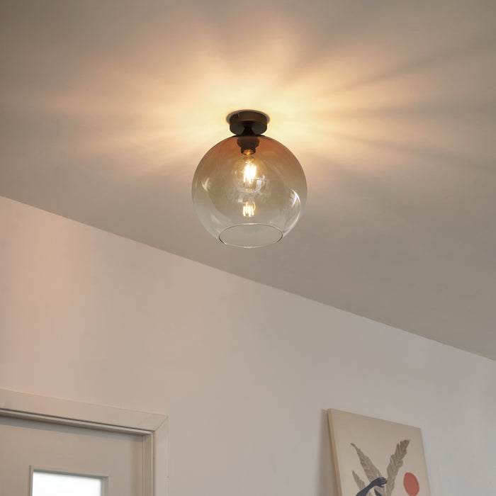 QAZQA Art Deco plafondlamp donkerbrons met bruin glas - Sandra