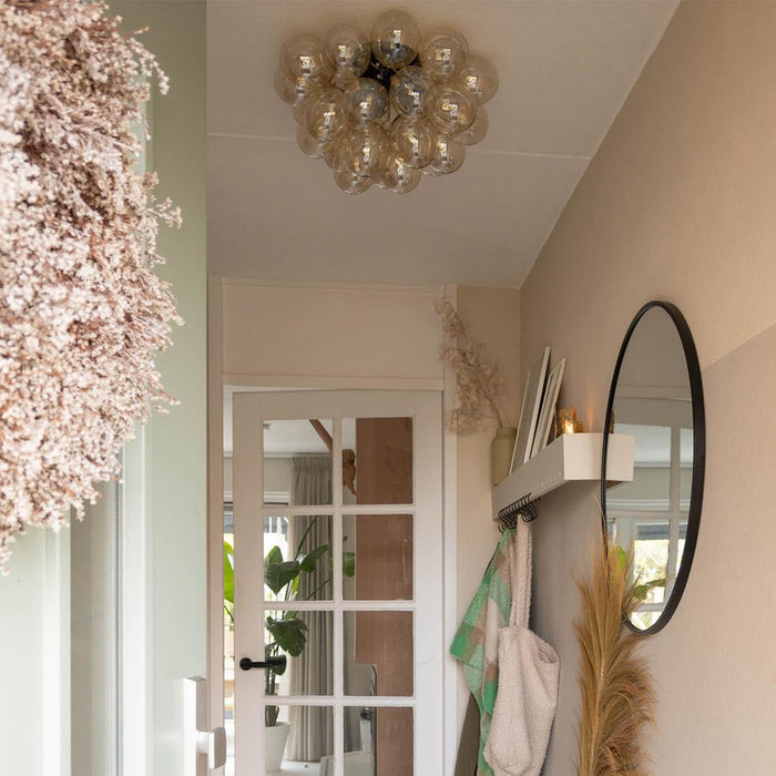 QAZQA Smart plafondlamp zwart met amber glas 6-lichts incl. 6 Wifi G9