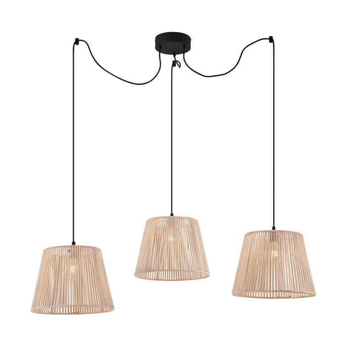 QAZQA Buiten hanglamp zwart met beige kappen van touw 3-lichts IP44 -
