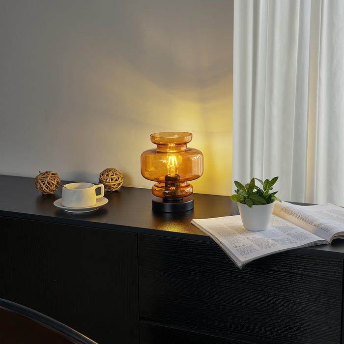 QAZQA Retro tafellamp zwart met oranje glas - Denise