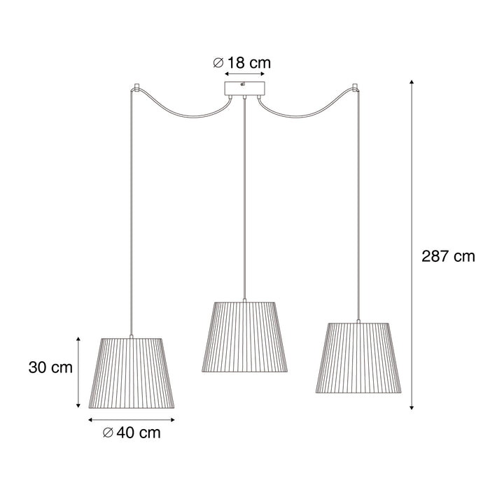 QAZQA Buiten hanglamp zwart met beige kappen van touw 3-lichts IP44 -