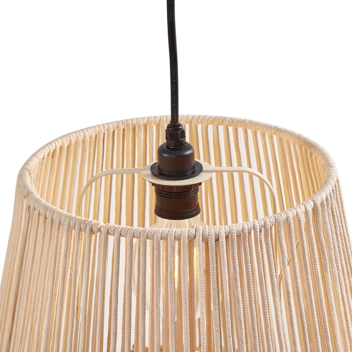 QAZQA Buiten hanglamp zwart met beige kappen van touw 3-lichts IP44 -