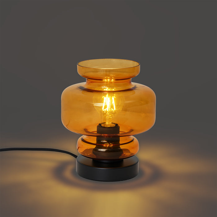 QAZQA Retro tafellamp zwart met oranje glas - Denise