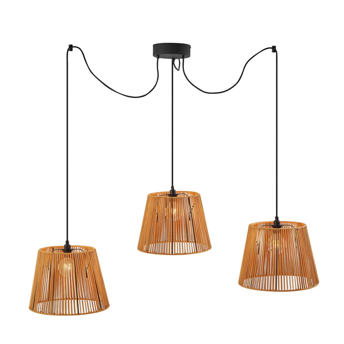 QAZQA Buiten hanglamp zwart met oranje kappen van touw 3-lichts IP44