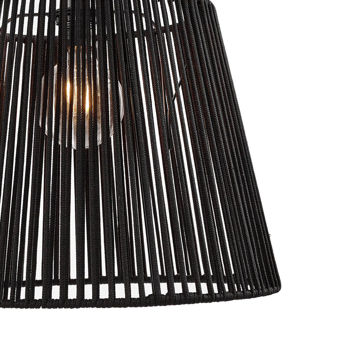 QAZQA Buiten hanglamp zwart met zwarte kap van touw 3-lichts IP44 -