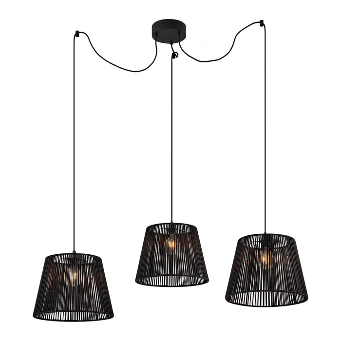 QAZQA Buiten hanglamp zwart met zwarte kap van touw 3-lichts IP44 -