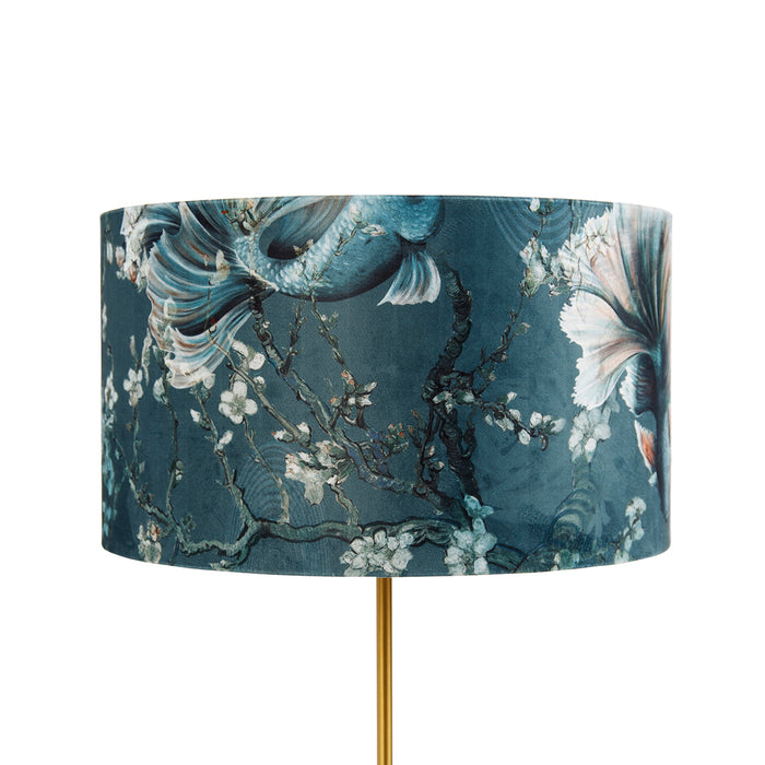 QAZQA Tafellamp messing met velours lampenkap vis dessin 35cm - Kaso