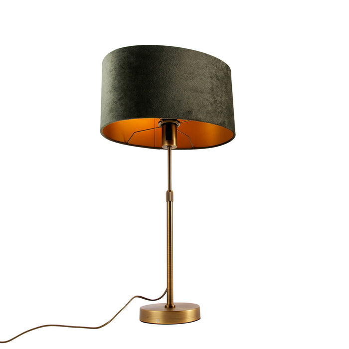 QAZQA Tafellamp brons met ovale velours kap groen 35cm - Parte