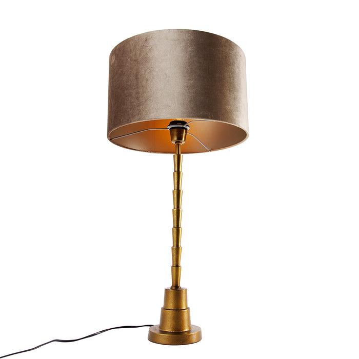 QAZQA Tafellamp brons met velours kap taupe 35cm - Pisos