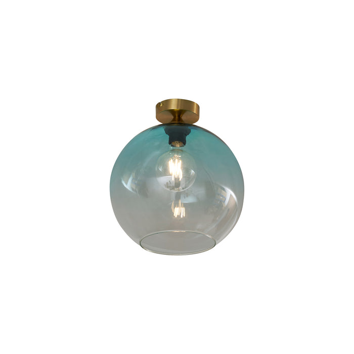 QAZQA Art Deco plafondlamp messing met blauw glas - Sandra