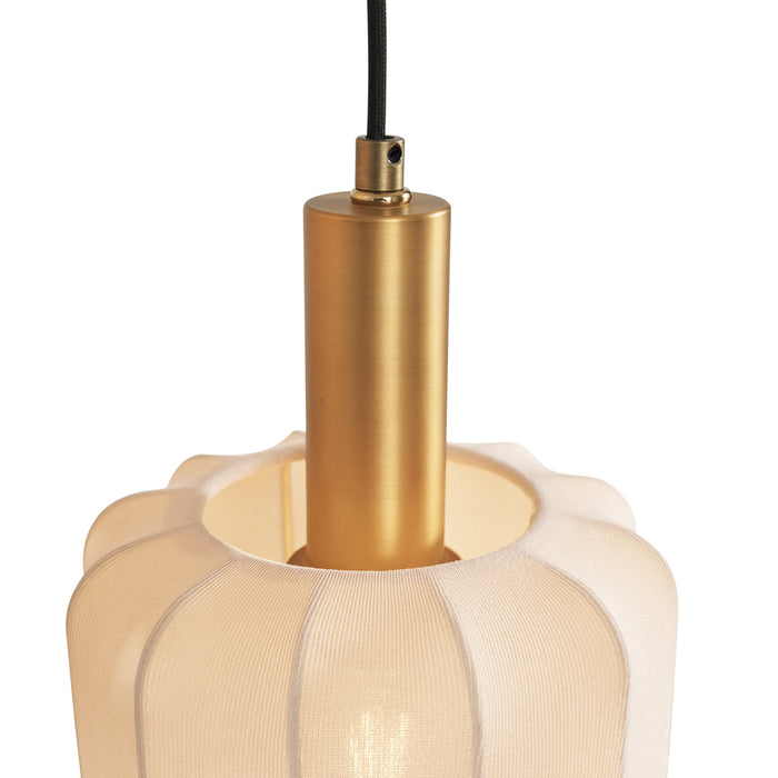 QAZQA Japandi hanglamp zwart en goud met beige kap 3-lichts - Pluni