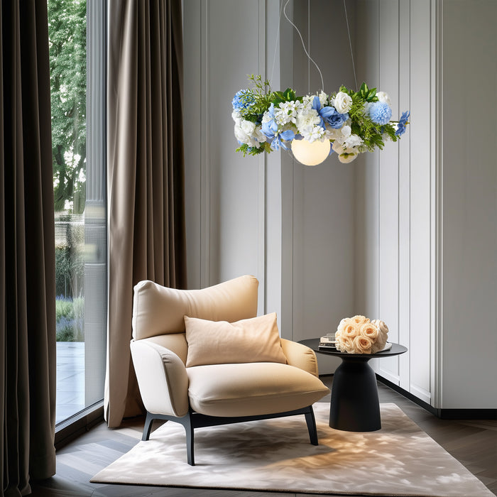 QAZQA Bohemian hanglamp zwart met gekleurde bloemen blauw en wit -