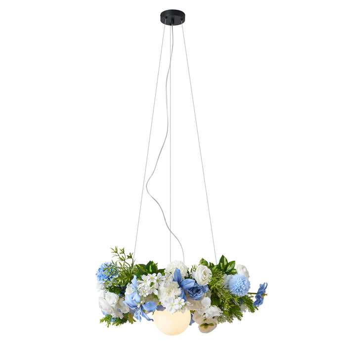 QAZQA Bohemian hanglamp zwart met gekleurde bloemen blauw en wit -