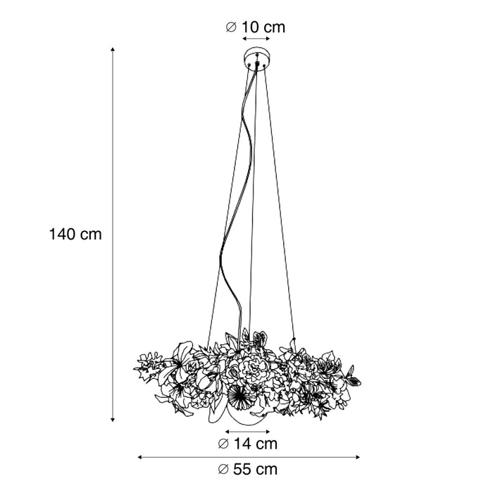 QAZQA Bohemian hanglamp zwart met gekleurde bloemen blauw en wit -