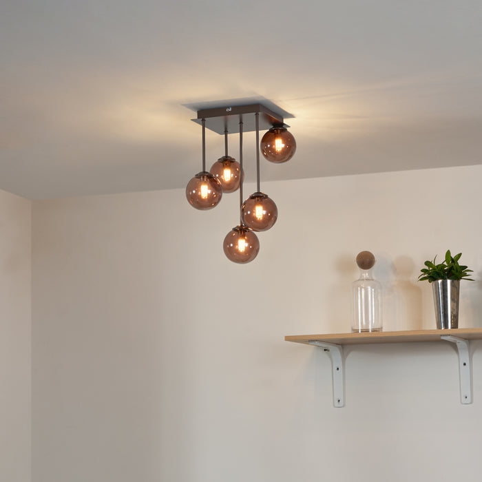 QAZQA Design plafondlamp brons met brons glas 5-lichts - Athens