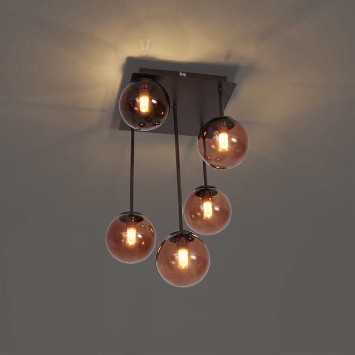 QAZQA Design plafondlamp brons met brons glas 5-lichts - Athens