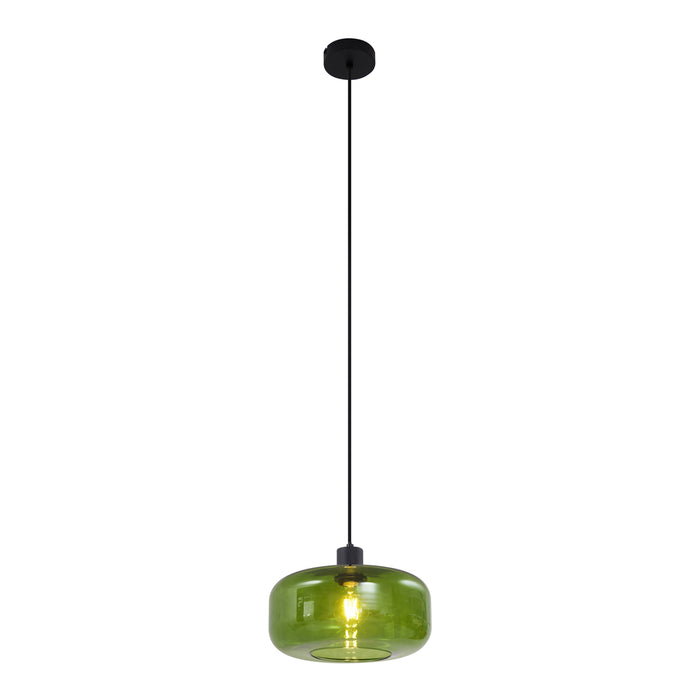 QAZQA Retro hanglamp zwart met groen glas - Bizle