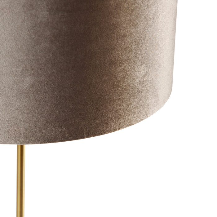 QAZQA Tafellamp messing met velours kap taupe 35cm - Kaso