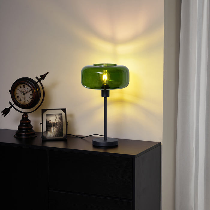 QAZQA Retro tafellamp zwart met groen glas - Bizle