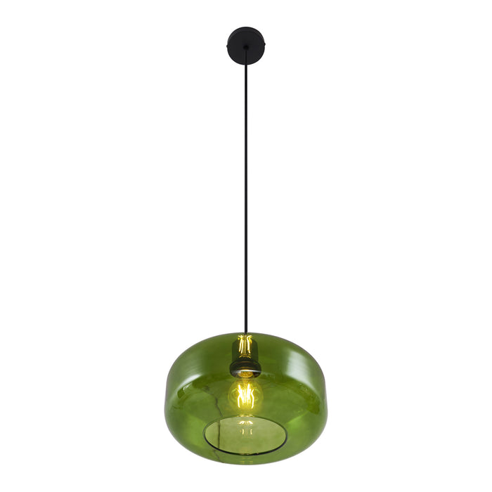 QAZQA Retro hanglamp zwart met groen glas - Bizle