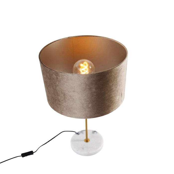 QAZQA Tafellamp messing met velours kap taupe 35cm - Kaso