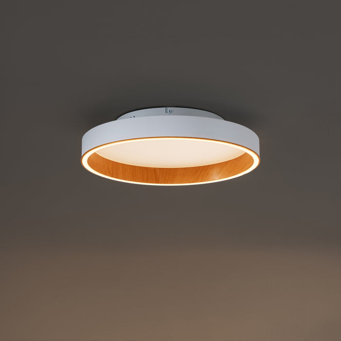 QAZQA Design plafondlamp wit met hout 40cm incl. LED 3-way switch -