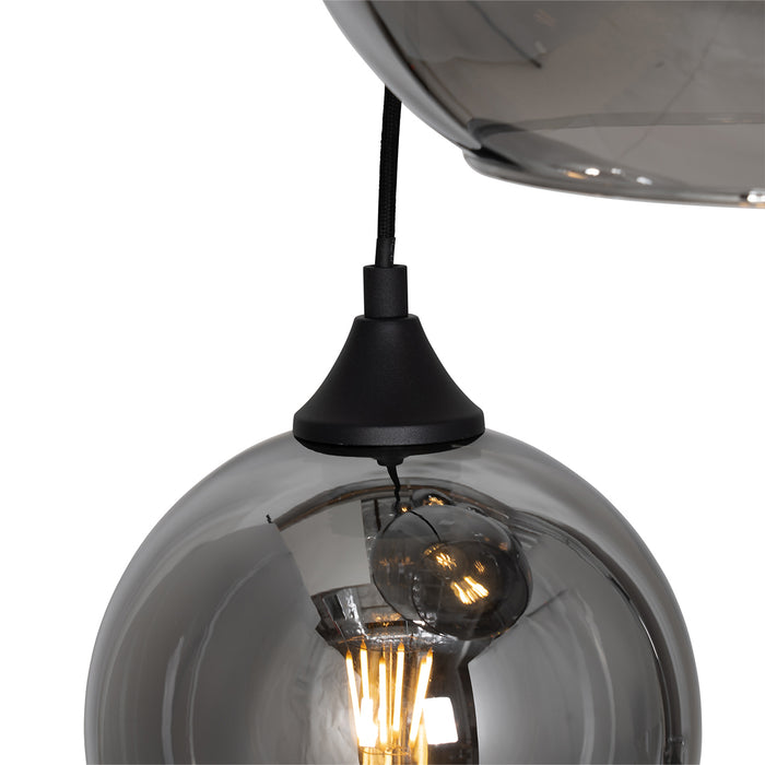 QAZQA Smart hanglamp zwart met smoke glas rond 7-lichts incl. 7 Wifi