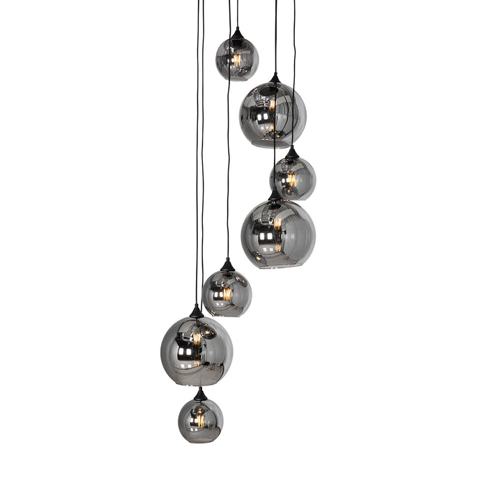 QAZQA Smart hanglamp zwart met smoke glas rond 7-lichts incl. 7 Wifi