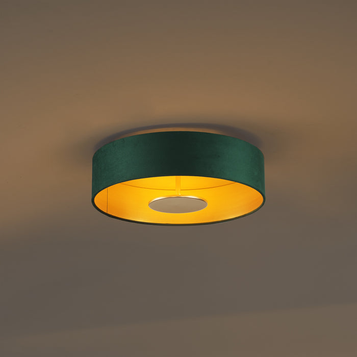 QAZQA Moderne plafondlamp groen velours incl. LED 3-staps dimbaar -