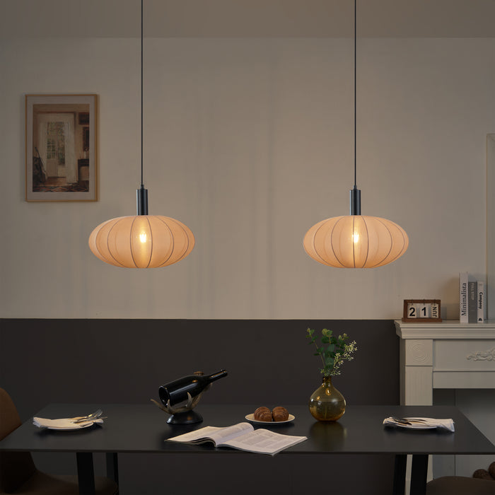 QAZQA Japandi hanglamp zwart met bruine stoffen kap 2-lichts - Bida