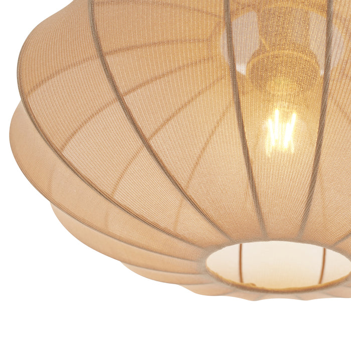 QAZQA Japandi hanglamp zwart met bruine stoffen kap 2-lichts - Bida