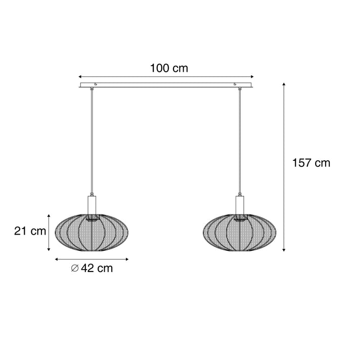 QAZQA Japandi hanglamp zwart met bruine stoffen kap 2-lichts - Bida