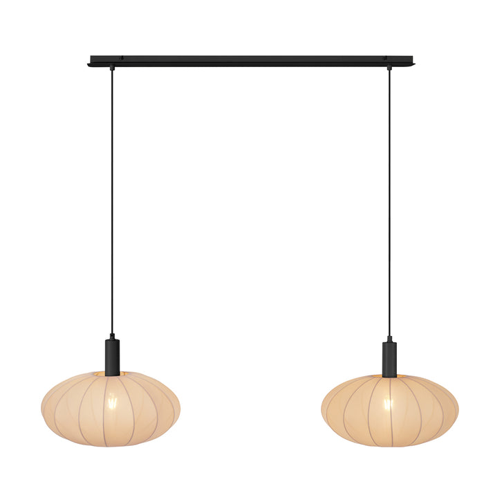 QAZQA Japandi hanglamp zwart met bruine stoffen kap 2-lichts - Bida