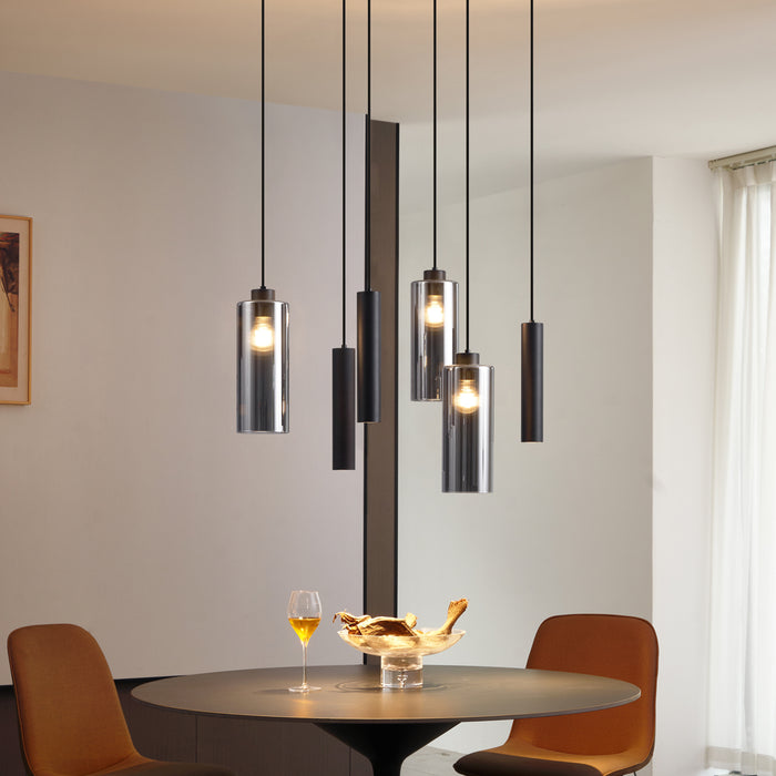 QAZQA Moderne hanglamp zwart met smoke glas 6-lichts - Duplantis