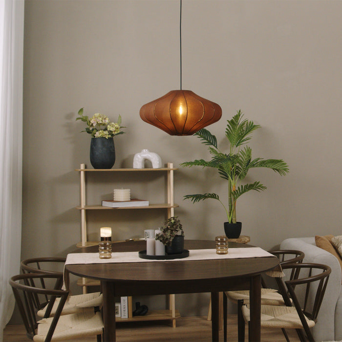 QAZQA Japandi hanglamp bruin met stoffen kap 50cm - Plu