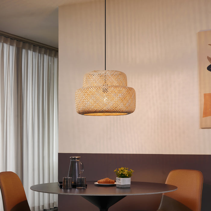 QAZQA Japandi hanglamp zwart met bamboe- Kea