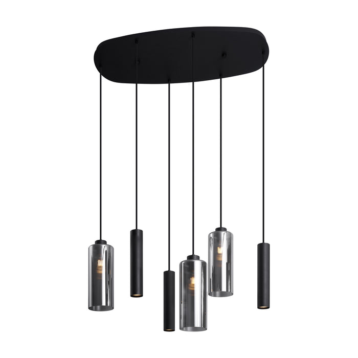 QAZQA Moderne hanglamp zwart met smoke glas 6-lichts - Duplantis