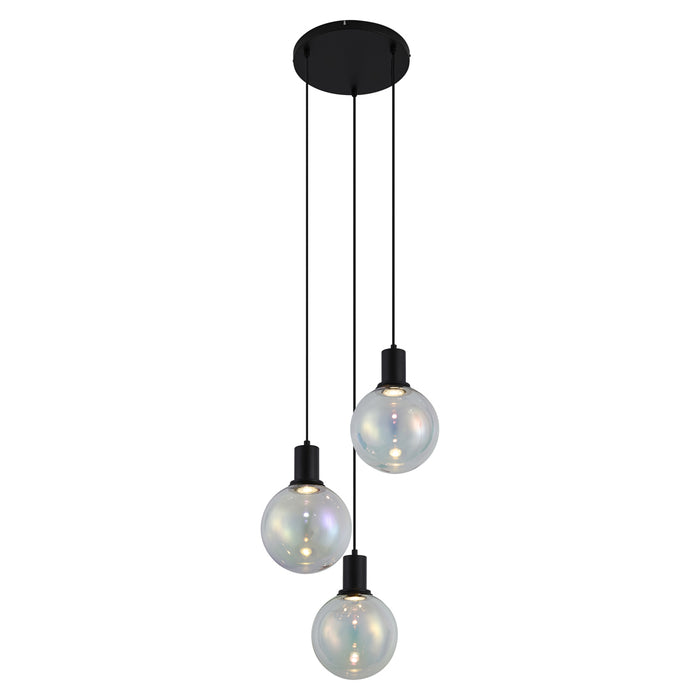 QAZQA Design hanglamp zwart met regenboog glas rond 3-lichts - Mallon