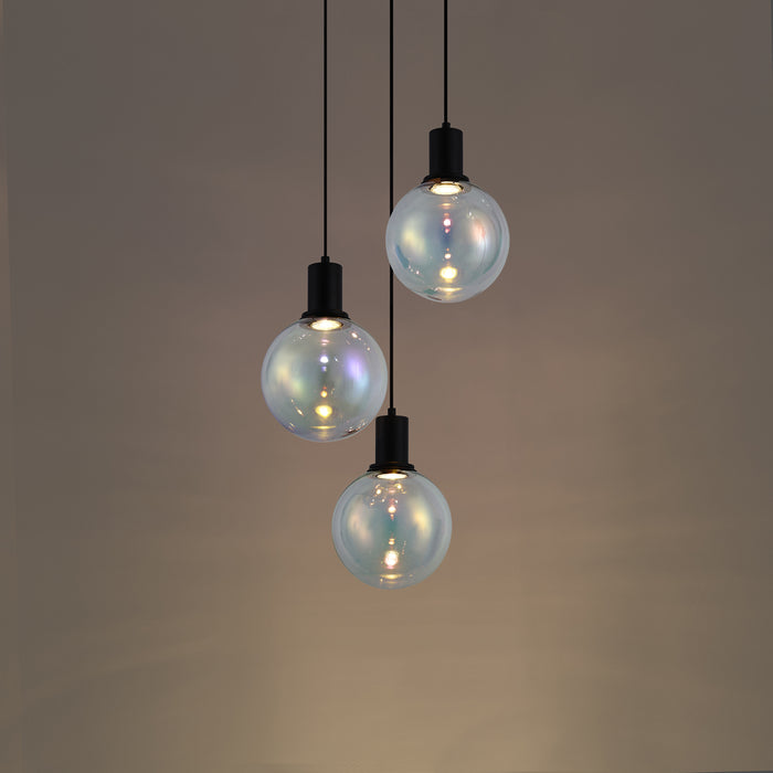 QAZQA Design hanglamp zwart met regenboog glas rond 3-lichts - Mallon